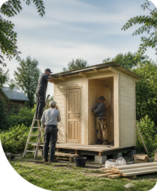 Строительство домика с душем на участке под ключ в Сестрорецке