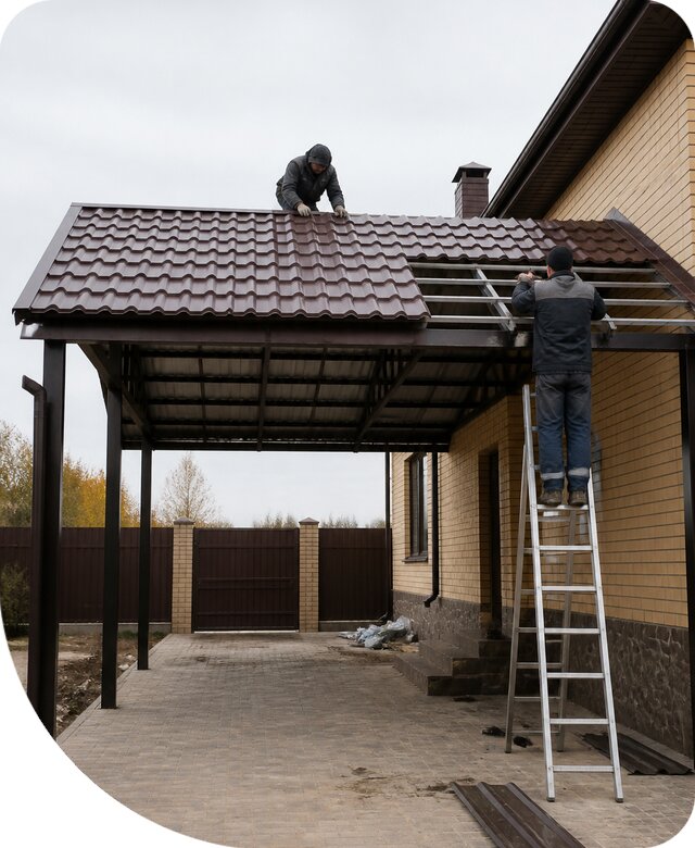 Изготовление навеса из металлочерепицы в Сестрорецке под ключ